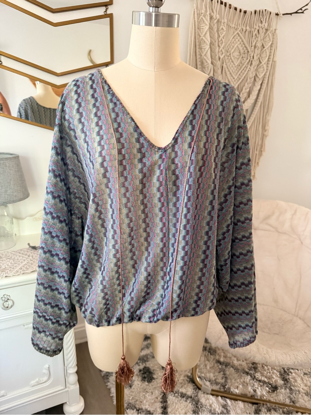 Sanctuary dolman-sleeve knit top with chevron pattern
